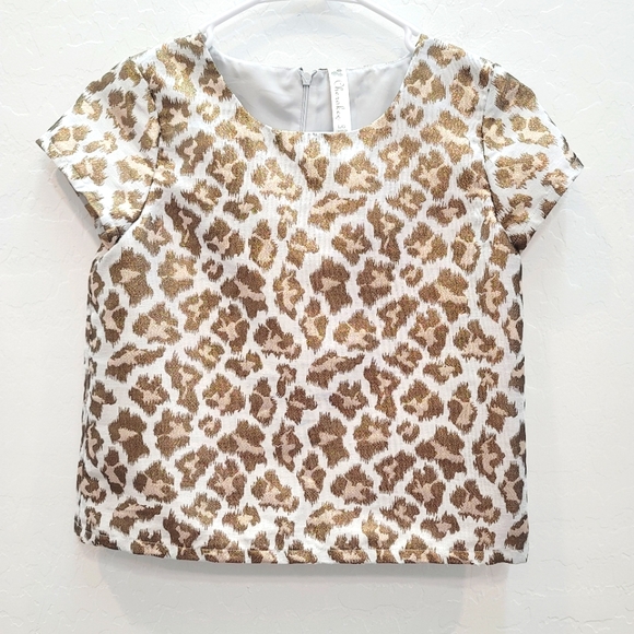 💕 Cherokee Metallic Animal Print Top Girls Size Large 10-12 - Picture 1 of 12